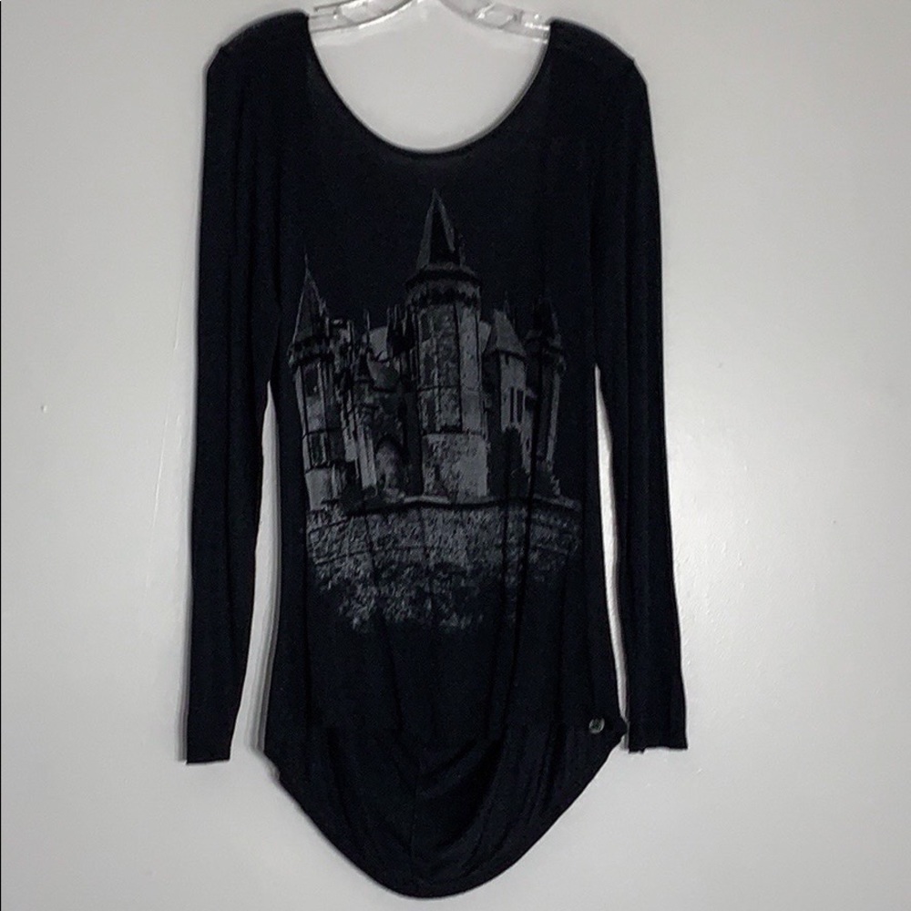 Lez A Lez Drape Back Castle Queen Long Sleeve top large women’s shirt black